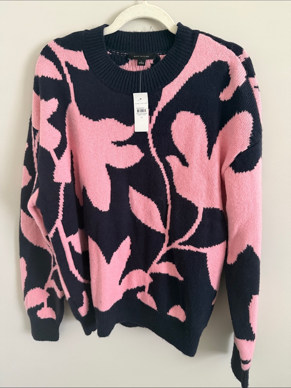 Ann Taylor Navy & Pink Floral-Print Crewneck Sweater